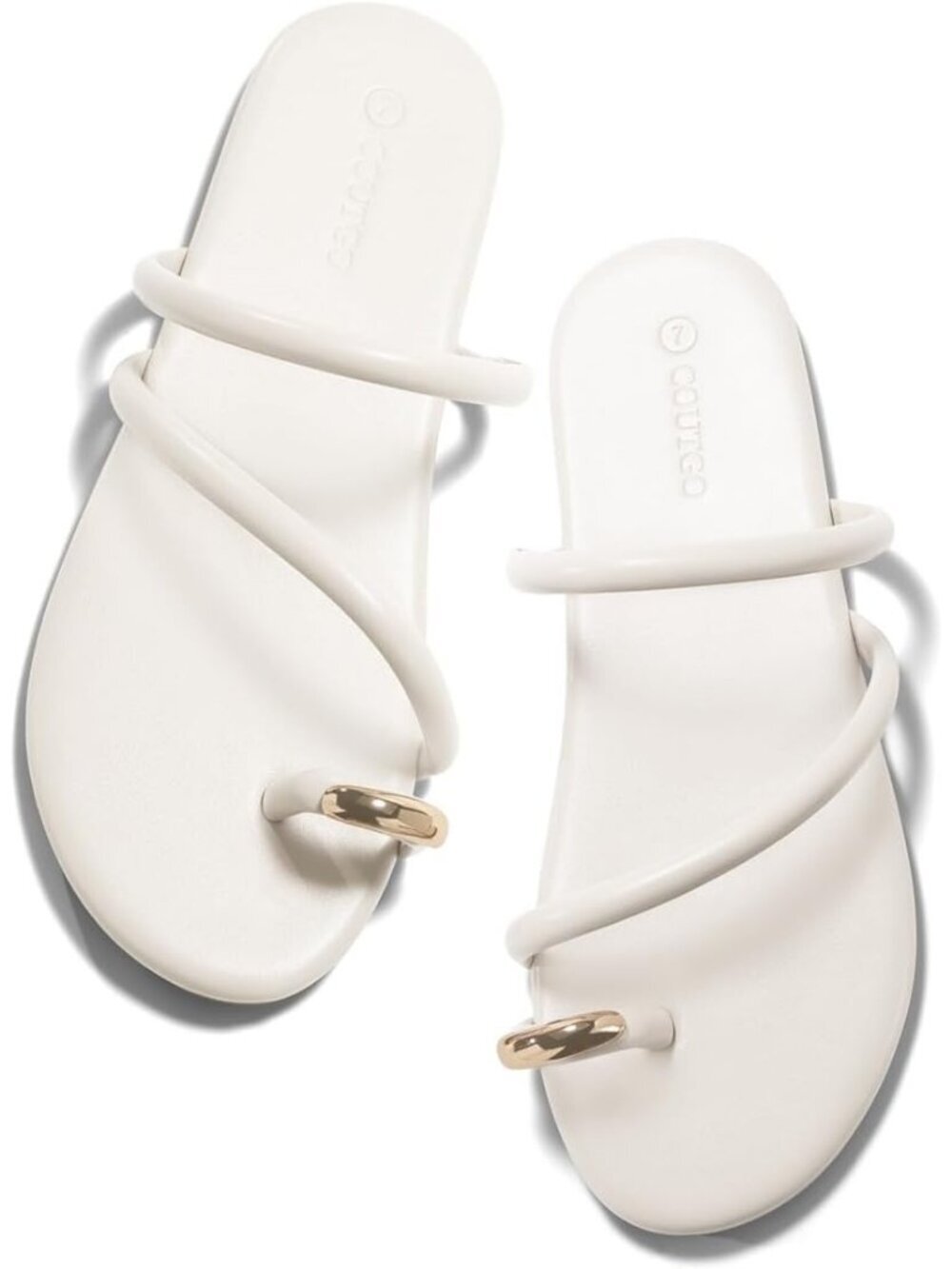 Women's White Faux Leather Open Toe Flip Flops Strappy Summer Sandals